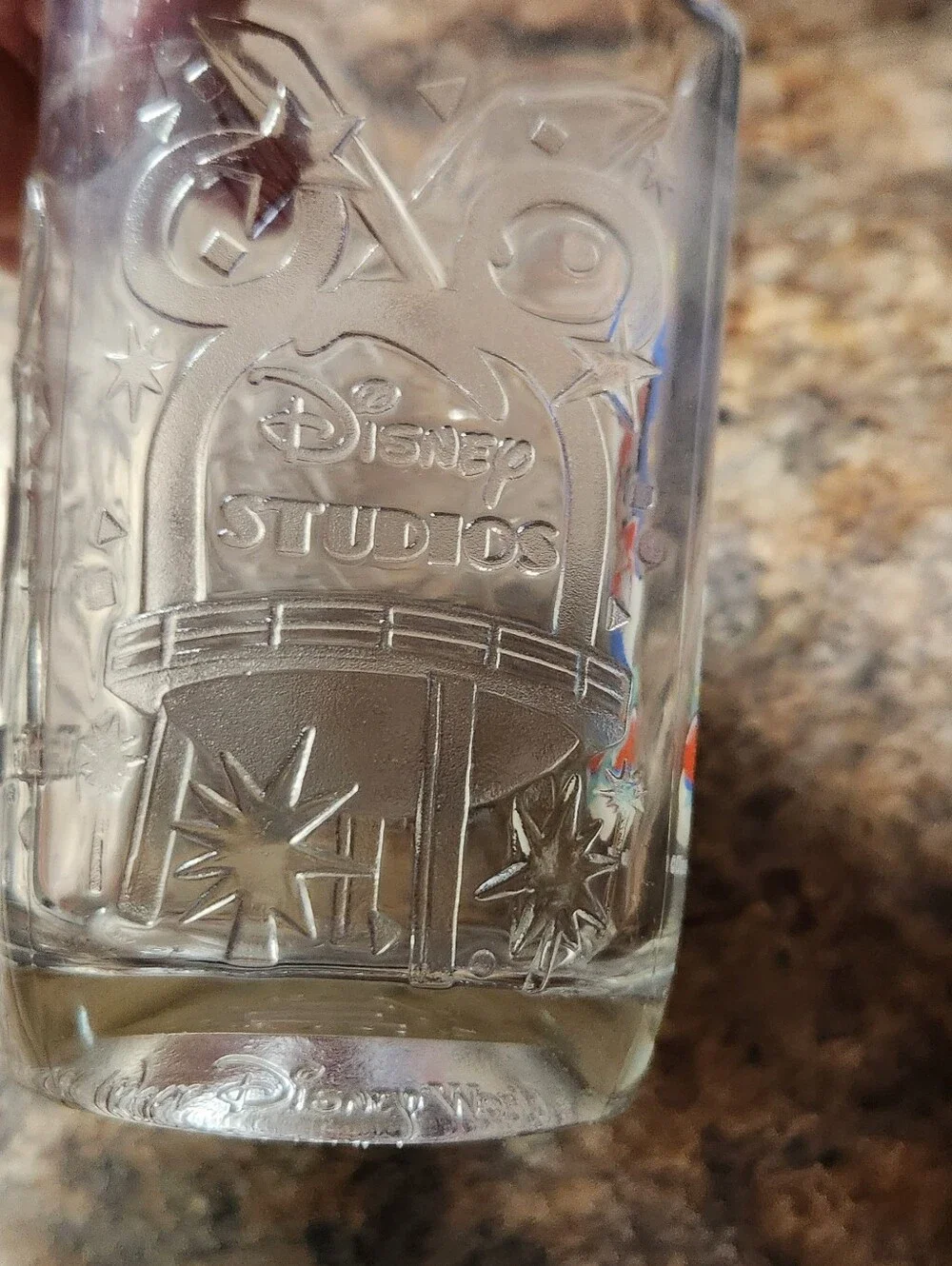 Disney Clear Glass Tumbler Set with Red, Yellow & Blue Character Artwork